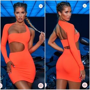 Asymmetrical Cut Out Bodycon Mini Dress in Neon Coral size 2 (XS) NWT